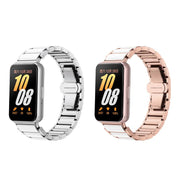 For Samsung Galaxy Fit 3 Butterfly Buckle Ceramic White Metal Watch Band(Silver)