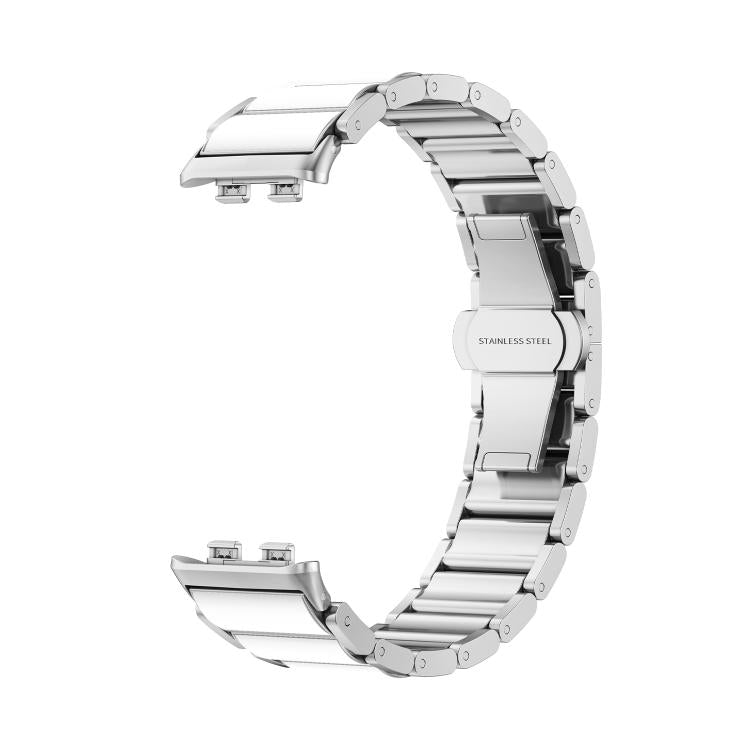 For Honor Band 9 Butterfly Buckle Ceramic White Metal Watch Band(Silver)