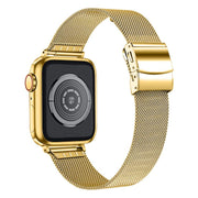 For Apple Watch 46mm / 49mm / 45mm / 44mm Hyphosis Buckle Milanese Metal Watch Band(Gold)