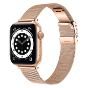 For Apple Watch 46mm / 49mm / 45mm / 44mm Hyphosis Buckle Milanese Metal Watch Band(Rose Gold)