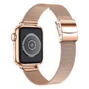 For Apple Watch 46mm / 49mm / 45mm / 44mm Hyphosis Buckle Milanese Metal Watch Band(Rose Gold)