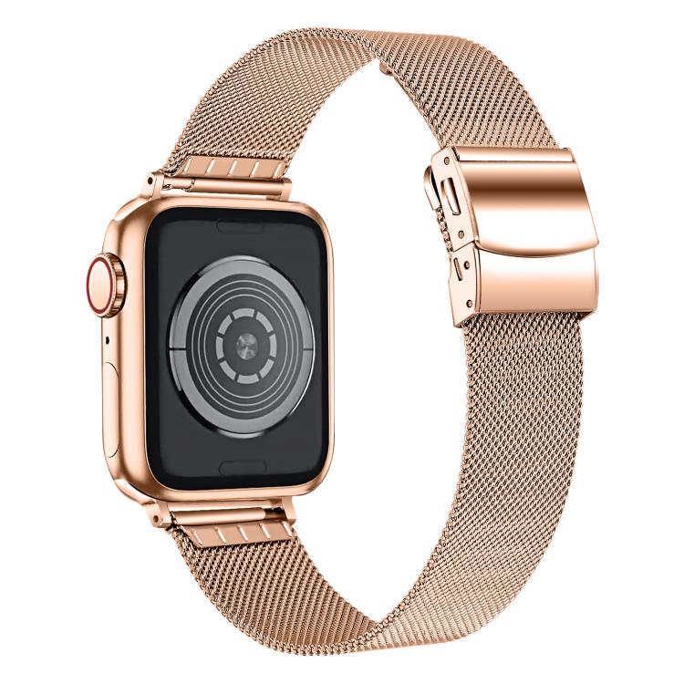 For Apple Watch 42mm / 41mm / 40mm / 38mm Hyphosis Buckle Milanese Metal Watch Band(Rose Gold)