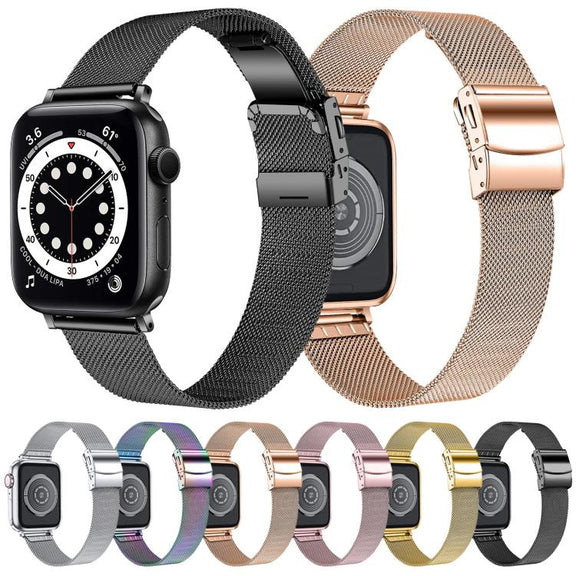 For Apple Watch 46mm / 49mm / 45mm / 44mm Hyphosis Buckle Milanese Metal Watch Band(Rose Gold)