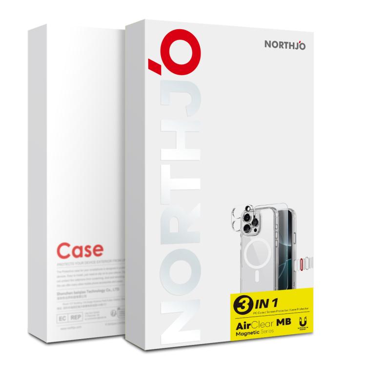 For iPhone 16 Plus NORTHJO 3 in 1 PC Magnetic Phone Case with Screen Film and Lens Film(Clear)