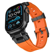 For Apple Watch 46mm / 49mm / 45mm / 44mm Stainless Steel Connector Vertical Grain TPU Watch Band(Orange)