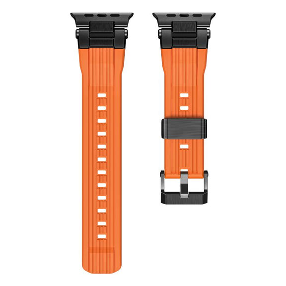 For Apple Watch 46mm / 49mm / 45mm / 44mm Stainless Steel Connector Vertical Grain TPU Watch Band(Orange)