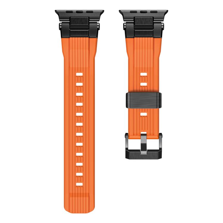 For Apple Watch 46mm / 49mm / 45mm / 44mm Stainless Steel Connector Vertical Grain TPU Watch Band(Orange)