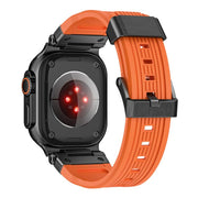 For Apple Watch 46mm / 49mm / 45mm / 44mm Stainless Steel Connector Vertical Grain TPU Watch Band(Orange)