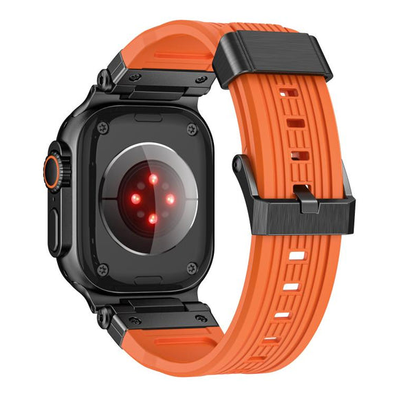 For Apple Watch 46mm / 49mm / 45mm / 44mm Stainless Steel Connector Vertical Grain TPU Watch Band(Orange)