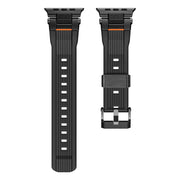 For Apple Watch 46mm / 49mm / 45mm / 44mm Stainless Steel Connector Vertical Grain TPU Watch Band(Black)