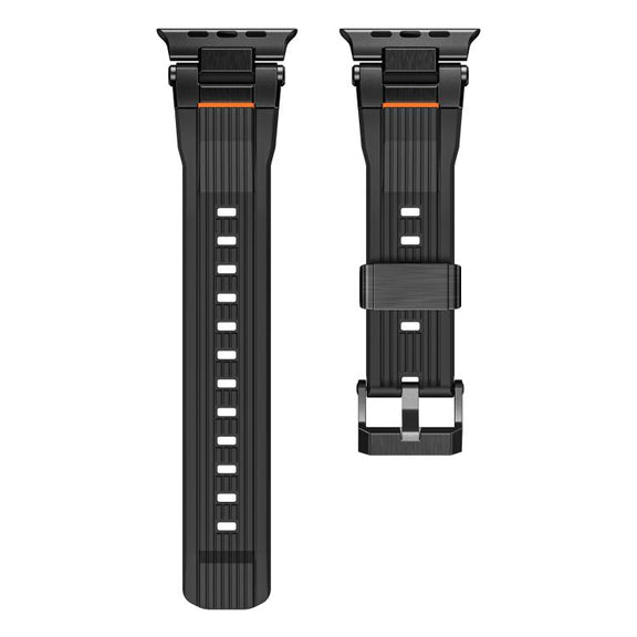 For Apple Watch 46mm / 49mm / 45mm / 44mm Stainless Steel Connector Vertical Grain TPU Watch Band(Black)