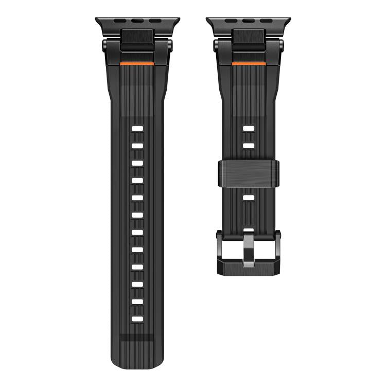 For Apple Watch 46mm / 49mm / 45mm / 44mm Stainless Steel Connector Vertical Grain TPU Watch Band(Black)