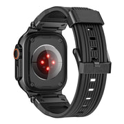For Apple Watch 46mm / 49mm / 45mm / 44mm Stainless Steel Connector Vertical Grain TPU Watch Band(Black)
