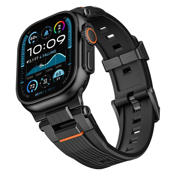 For Apple Watch 46mm / 49mm / 45mm / 44mm Stainless Steel Connector Vertical Grain TPU Watch Band(Black)