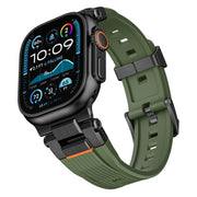 For Apple Watch 46mm / 49mm / 45mm / 44mm Stainless Steel Connector Vertical Grain TPU Watch Band(Army Green)