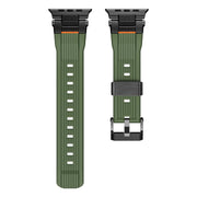 For Apple Watch 46mm / 49mm / 45mm / 44mm Stainless Steel Connector Vertical Grain TPU Watch Band(Army Green)