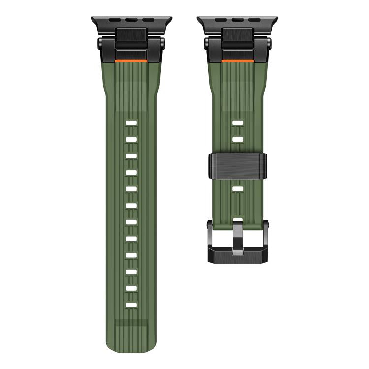 For Apple Watch 46mm / 49mm / 45mm / 44mm Stainless Steel Connector Vertical Grain TPU Watch Band(Army Green)