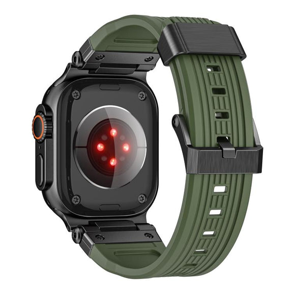 For Apple Watch 46mm / 49mm / 45mm / 44mm Stainless Steel Connector Vertical Grain TPU Watch Band(Army Green)