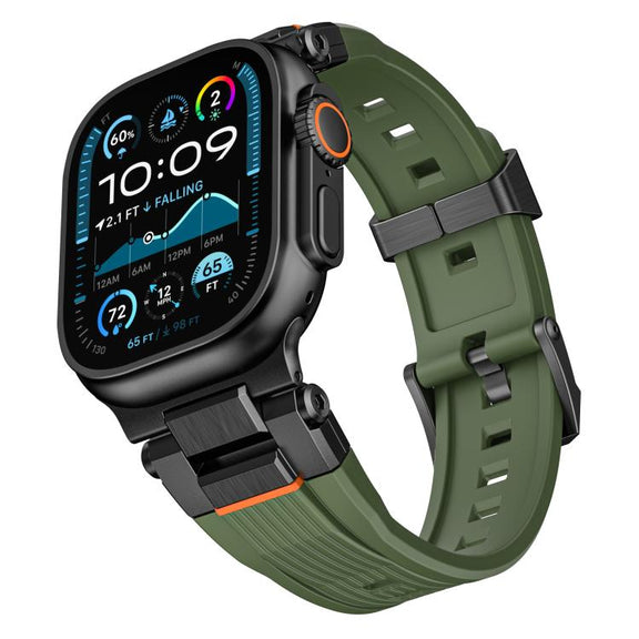For Apple Watch 46mm / 49mm / 45mm / 44mm Stainless Steel Connector Vertical Grain TPU Watch Band(Army Green)