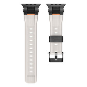 For Apple Watch 46mm / 49mm / 45mm / 44mm Stainless Steel Connector Vertical Grain TPU Watch Band(Starlight)