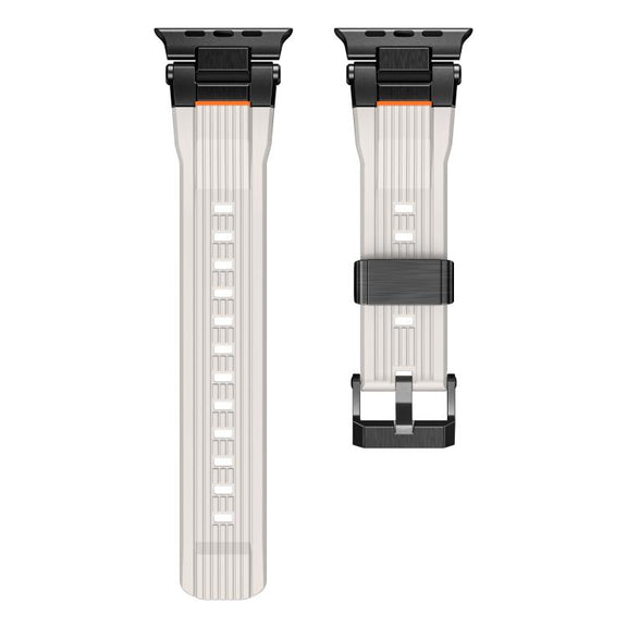 For Apple Watch 46mm / 49mm / 45mm / 44mm Stainless Steel Connector Vertical Grain TPU Watch Band(Starlight)