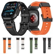 For Apple Watch 46mm / 49mm / 45mm / 44mm Stainless Steel Connector Vertical Grain TPU Watch Band(Orange)