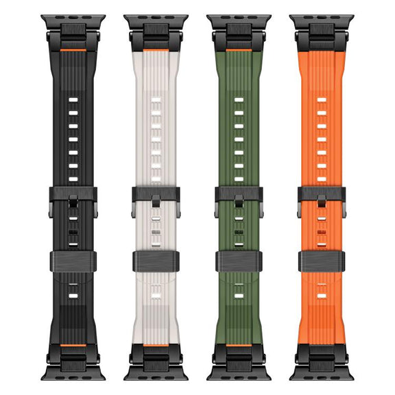 For Apple Watch 46mm / 49mm / 45mm / 44mm Stainless Steel Connector Vertical Grain TPU Watch Band(Orange)