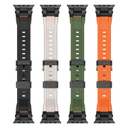 For Apple Watch 46mm / 49mm / 45mm / 44mm Stainless Steel Connector Vertical Grain TPU Watch Band(Army Green)