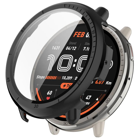 For Amazfit Active 2 A2437 Tempered Film Integrated PC Watch Protective Case(Black)