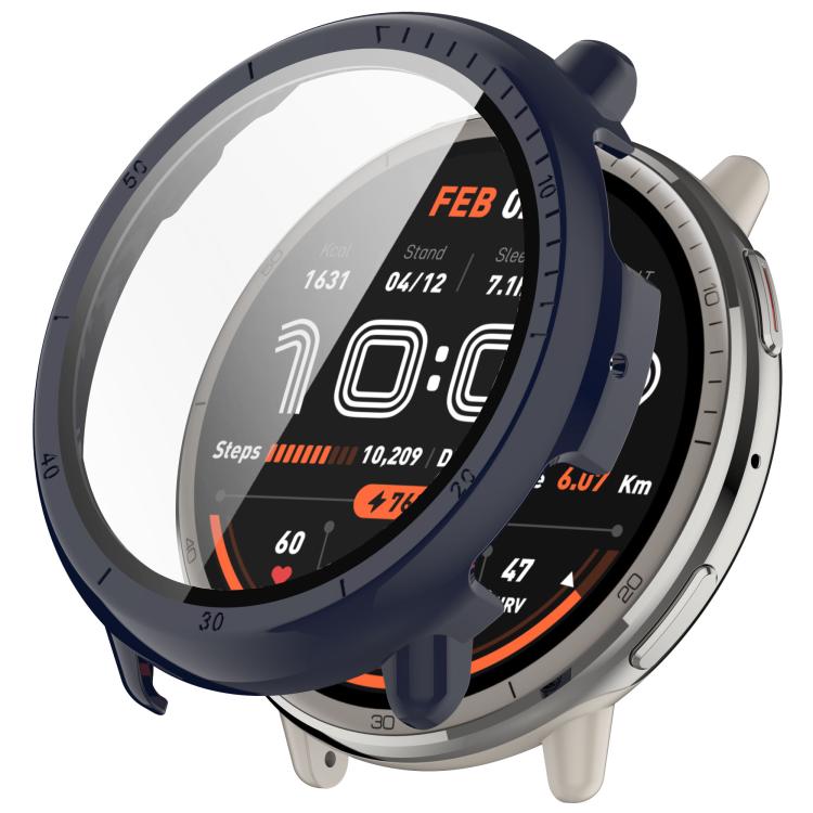 For Amazfit Active 2 A2437 Tempered Film Integrated PC Watch Protective Case(Ink Blue) - Watch Cases by PMC TechLife | Online Shopping South Africa | PMC TechLife | Buy Now Pay Later Mobicred