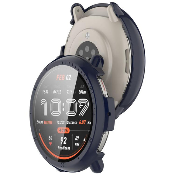 For Amazfit Active 2 A2437 Tempered Film Integrated PC Watch Protective Case(Ink Blue)