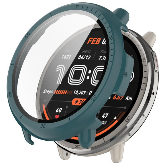 For Amazfit Active 2 A2437 Tempered Film Integrated PC Watch Protective Case(Pine Green)