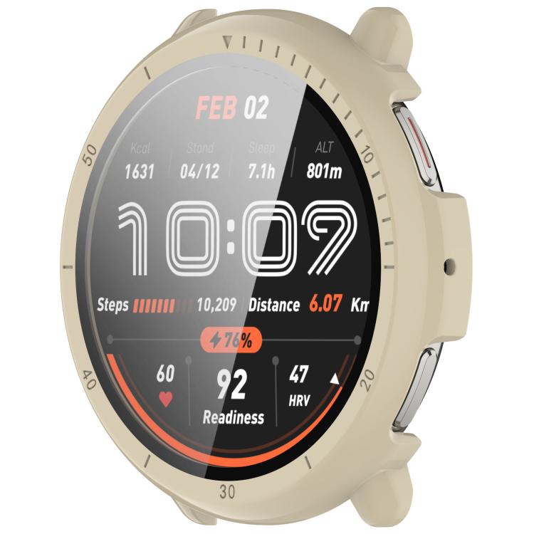 For Amazfit Active 2 A2437 Tempered Film Integrated PC Watch Protective Case(Ivory White) - Watch Cases by PMC TechLife | Online Shopping South Africa | PMC TechLife | Buy Now Pay Later Mobicred