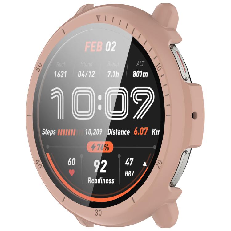 For Amazfit Active 2 A2437 Tempered Film Integrated PC Watch Protective Case(Cherry Pink) - Watch Cases by PMC TechLife | Online Shopping South Africa | PMC TechLife | Buy Now Pay Later Mobicred