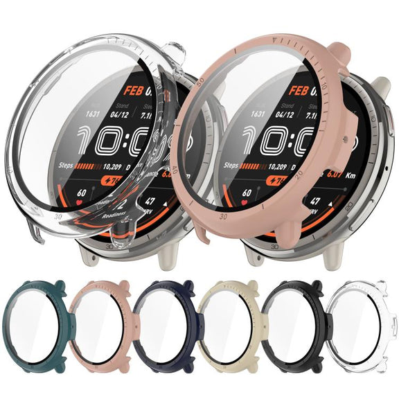 For Amazfit Active 2 A2437 Tempered Film Integrated PC Watch Protective Case(Cherry Pink)