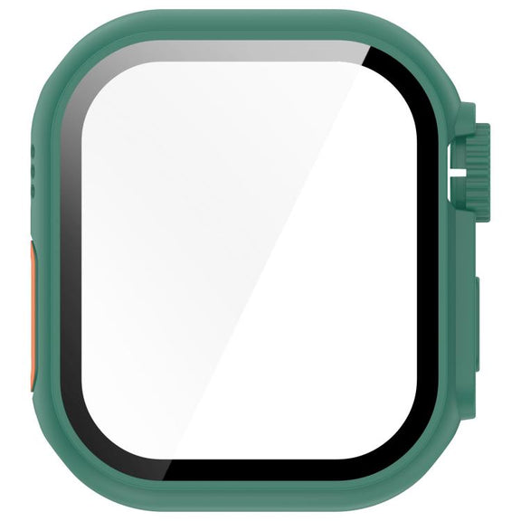 For Apple Watch Series 10 46mm Change to Ultra 49mm Tempered Film Integrated PC Button Watch Case(Green)