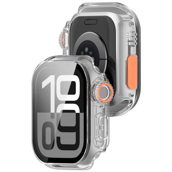 For Apple Watch Series 10 46mm Change to Ultra 49mm Tempered Film Integrated PC Button Watch Case(Transparent Color)