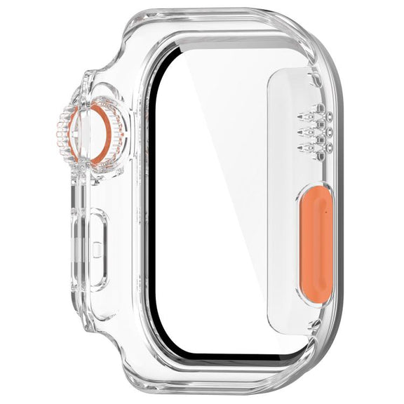 For Apple Watch Series 10 46mm Change to Ultra 49mm Tempered Film Integrated PC Button Watch Case(Transparent Color)