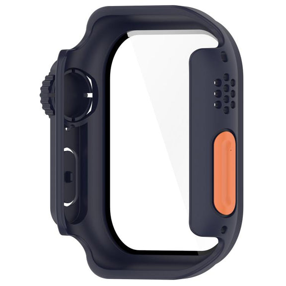 For Apple Watch Series 10 46mm Change to Ultra 49mm Tempered Film Integrated PC Button Watch Case(Midnight Blue)