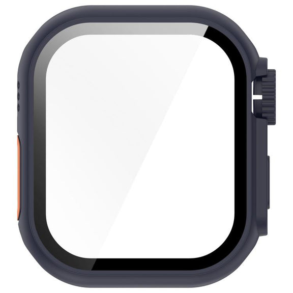 For Apple Watch Series 10 46mm Change to Ultra 49mm Tempered Film Integrated PC Button Watch Case(Midnight Blue)