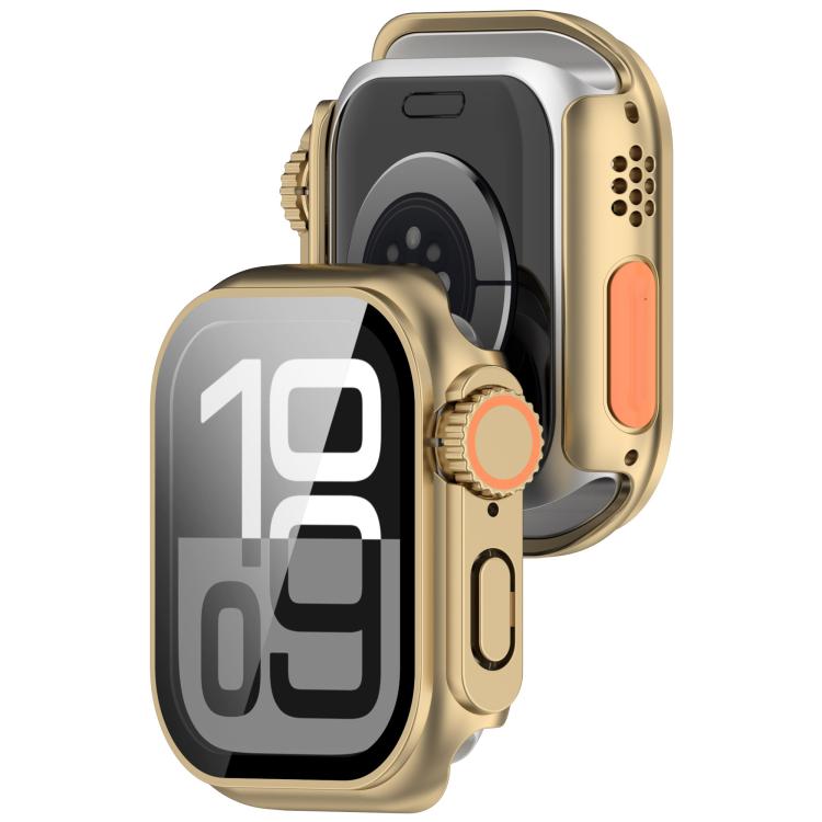 For Apple Watch Series 10 46mm Change to Ultra 49mm Tempered Film Integrated PC Button Watch Case(Champagne Gold) - free shipping - PMC Jewellery - Order now!