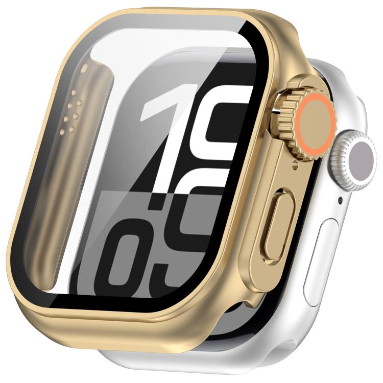 For Apple Watch Series 10 46mm Change to Ultra 49mm Tempered Film Integrated PC Button Watch Case(Champagne Gold) - free shipping - PMC Jewellery - Order now!