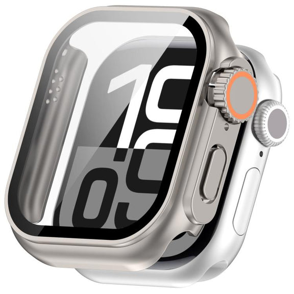 For Apple Watch Series 10 46mm Change to Ultra 49mm Tempered Film Integrated PC Button Watch Case(Starlight)