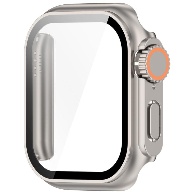 For Apple Watch Series 10 46mm Change to Ultra 49mm Tempered Film Integrated PC Button Watch Case(Starlight)