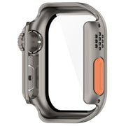 For Apple Watch Series 9/8/7 45mm Change to Ultra 49mm Tempered Film Integrated PC Button Watch Case(Titanium Steel Color)