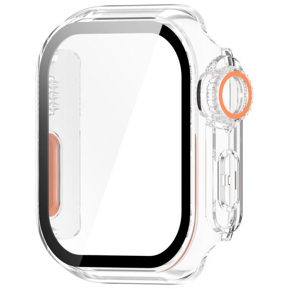 For Apple Watch Series 9/8/7 45mm Change to Ultra 49mm Tempered Film Integrated PC Button Watch Case(Transparent Color)