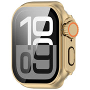 For Apple Watch Series 6/5/4/SE/SE2 44mm Change to Ultra 49mm Tempered Film Integrated PC Button Watch Case(Champagne Gold)