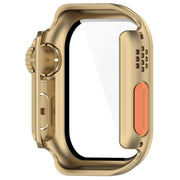 For Apple Watch Series 6/5/4/SE/SE2 44mm Change to Ultra 49mm Tempered Film Integrated PC Button Watch Case(Champagne Gold)