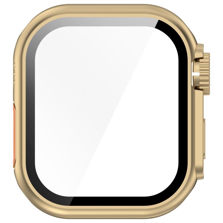 For Apple Watch Series 6/5/4/SE/SE2 44mm Change to Ultra 49mm Tempered Film Integrated PC Button Watch Case(Champagne Gold)