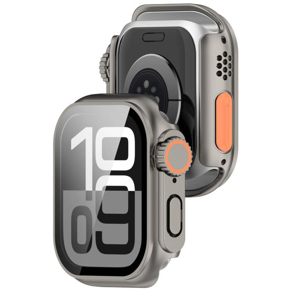 For Apple Watch Series 9/8/7 41mm Change to Ultra 49mm Tempered Film Integrated PC Button Watch Case(Titanium Steel Color)